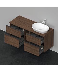 Duravit D-Neo meuble sous-vasque DE4970R2121 140 x 55 cm, Nussbaum Dunkel , suspendu, 4 tiroirs, console 2000 , vasque à droite