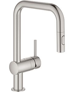Grohe Minta single-lever sink mixer 32322DC2 supersteel, pull-out dual spray, U-spout