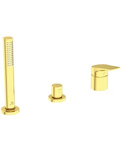 Ideal Standard La Dolce Vita 3-hole bath mixer BD670A2 for bath rim, without spout, with hand shower set, brushed gold