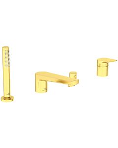 Ideal Standard La Dolce Vita 4-hole bath mixer BD671A2 for bath rim, with spout, with hand shower set, brushed gold