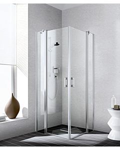Kermi Liga half Liga entry swing door with fixed panel LIEPR093201AK 93x200cm, matt silver, clear TSG, right, on the shower area