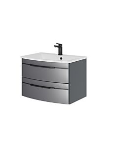 Pelipal Series 7045 washbasin set SET-167-003 steel grey metallic, black handle, 2 drawers, 715 mm