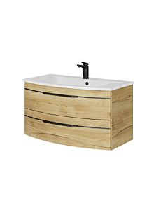 Pelipal Series 7045 washbasin set SET-167-033 Halifax oak synchronous pore, black handles, 91 cm