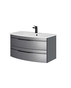 Pelipal Série 7045 Ensemble de lavabo SET-167-035 Gris acier métallisé / Gris acier, poignées noires, 91 cm