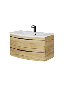 Pelipal Series 7045 washbasin set SET-167-041 Halifax oak synchronous pore, black handles, 91 cm