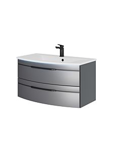 Pelipal Series 7045 washbasin set SET-167-043 Steel Grey Metallic / Steel Grey, black handles, 91 cm