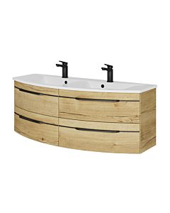 Pelipal Series 7045 double washbasin set SET-167-097 Halifax oak synchronous pore, black handles, 130 cm