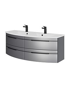 Pelipal Series 7045 double washbasin SET-167-099 steel grey metallic / steel grey, black handles, 130 cm