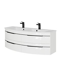 Pelipal Series 7045 double washbasin set SET-167-100 Weiß Hochglanz / white gloss, black handles, 130 cm