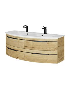 Pelipal Series 7045 double washbasin set SET-167-105 Halifax oak synchronous pore, black handles, 130 cm