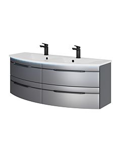 Pelipal Series 7045 double washbasin set SET-167-107 steel grey metallic / steel grey, black handles, 130 cm