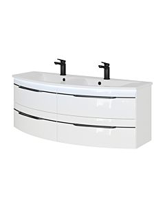 Pelipal Series 7045 double washbasin set SET-167-108 Weiß Hochglanz / white gloss, black handles, 130 cm