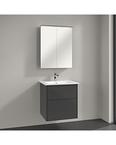 Villeroy & Boch Finero Badmöbel Set 60 cm, Glossy Grey Waschtisch mit Waschtischunterschrank und Spiegelschrank